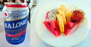 Cerveza y Fruta de la Bahía de Ha Long. Vietnam.