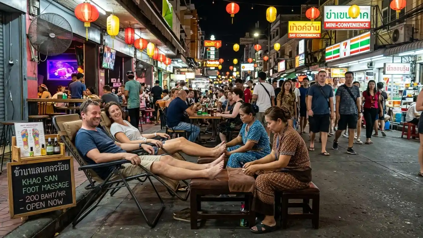 Masaje de Pies en Khao San Road, N¡Bangkok. Tailandia