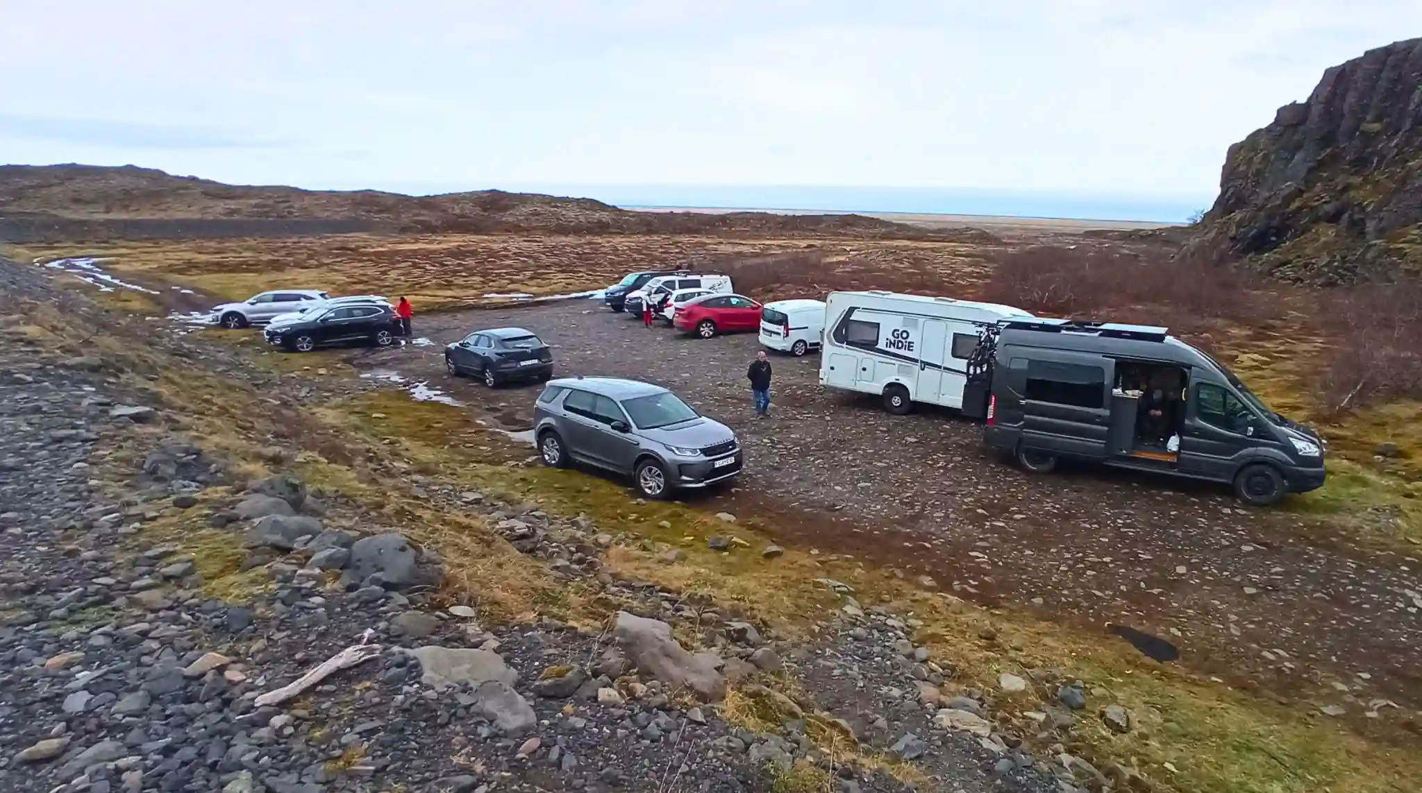 Parking del Cañón Mulagljúfur, sur de Islandia.