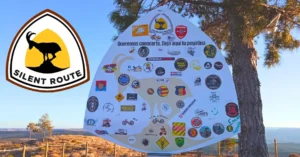 Pegatinas del la Silent route (Ruta del Silencio), Teruel.