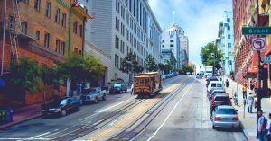 Bajada del Tranvía de San Francisco, Cable Car. California, Estados Unidos.