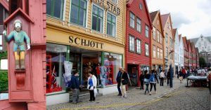 Bryggen Muelle Hanseático. Bergen, Noruega.