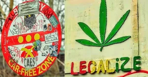 Carteles de Legalización Mariguana y Car Free Zone. Christiania.