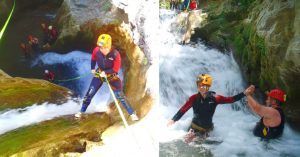 Cascada y Rapel en el Barranco Sima del Diablo. Júzcar. Serranía de Ronda. Málaga. Andalucía.