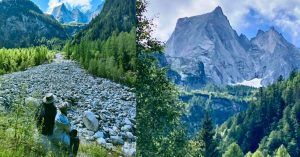 Contemplando la Cara Norte del Piz Badile. Bondo, Valle Bondasca. Suiza.