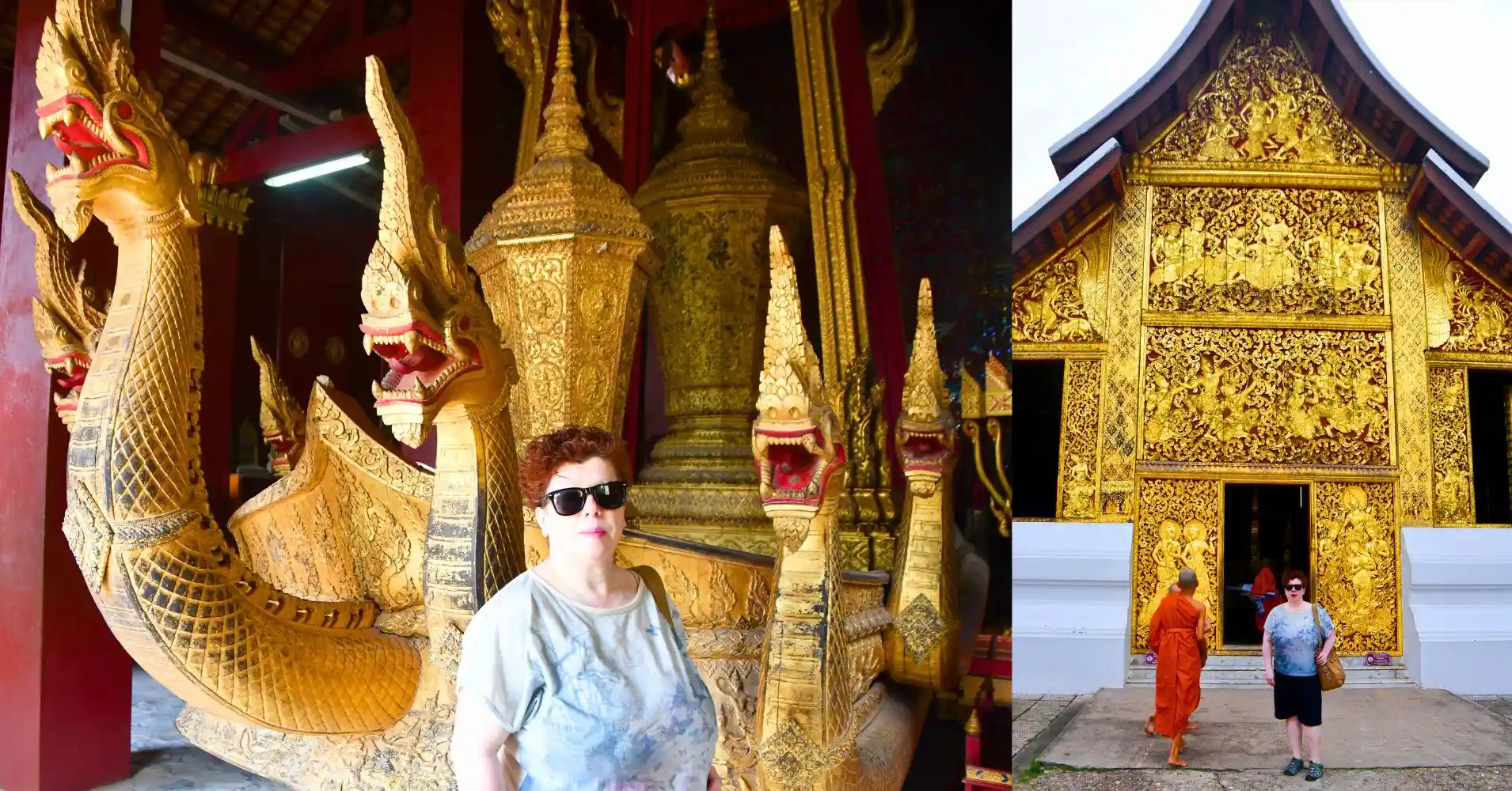 Dragón de Siete Cabezas en el Interior del Templo Wat Xieng Thong en Luang Prabang. Laos.