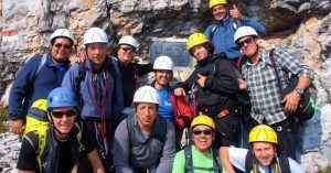 En la Ferrata Sendero Sosat. Madona di Campiglio. Trento, Trentino Alto Adigio. Italia.