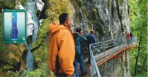 Escala de Inundaciones en Gorges du Fier. Lovagni, Alta Saboya. Auvernia-Ródano-Alpes. Francia.