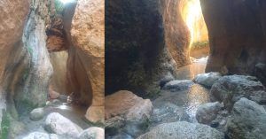 Estrechos y Oscuros en Sendero Acuático Barranco de la Luna. Saleres. Valle de Lecrín. Granada. Andalucía.