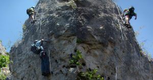 Ferrata de Liaucous en Aveyron. Occitania, Francia.