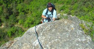 Ferrata Liaucous. Aveyron. Occitania, Francia.