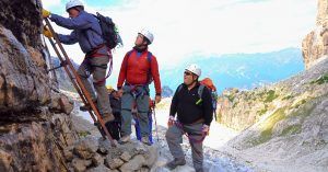 Ferrata Sendero Sosat en Dolomitas de Brenta. Madona di Campiglio.Trento, Trentino Alto Adigio. Italia.
