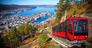 Floibanen, Funicular del Monte floyen. Bergen, Noruega.