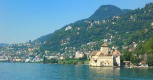 Lago Lemán. Chateau de chillon, Veyteaux. Vadud. Suiza.