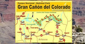 Mapa Gran Cañón del Colorado. Arizona, Estados Unidos. Acampamos.