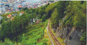 Monte Floyen y el Funicular Fløibanen. Bergen, Noruega.