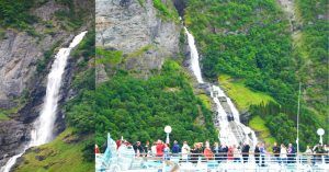Navegando por el Fiordo de Geiranger. Cascadas. Noruega.
