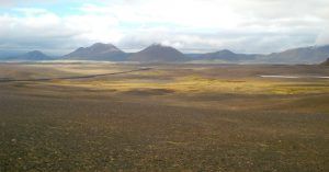Paisaje de Llanuras y Volcanes Jökulsárgljúfur, Islandia.
