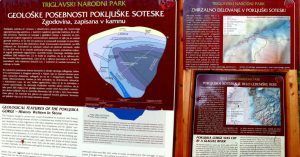 Paneles Informativos de la Garganta Pokljuka Soteska. Krinica, Alta Carnolia. Gorenjska, Parque Nacional de Trivlav. Eslovenia.