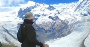 Panorámica del Glaciar Gorner y Monte Rosa. Marcha del Gornergrat. Zermatt, Suiza.