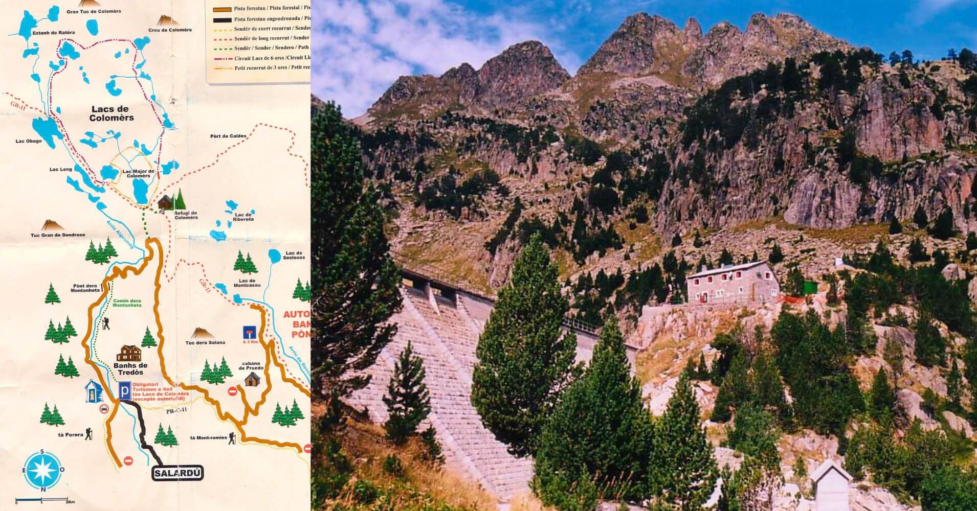 Refugio de Colomers y Mapa de Ruta. Salardú, Valle de Arán. Lérida.