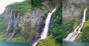 Siete Hermanas y Cascadas del Fiordo de Geiranger. Noruega.