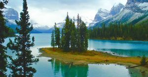 Spirit Island en Parque Nacional Jasper. Alberta, Canadá.