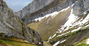 Subida del Tren de Cremallera del Monte Pilatus. Suiza.
