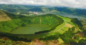 Volcán y Lado de Santiago. Isla de San Miguel, Azores. Portugal.