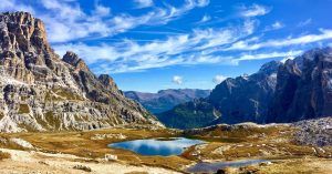 Vuelta a las Tres Cimas di Lavaredo. Lagos de Piani. Alpes Dolimitas. Belluno, Véneto. Italia.